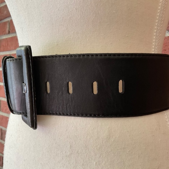 Vintage Donna Karen NY Wide Black Leather Belt Made in USA